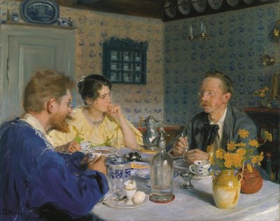 Un almuerzo. El artista, su esposa y el escritor Otto Benzon de Peder Severin Krøyer